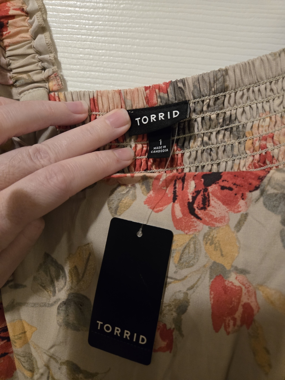 torrid Cream Maxi Dress with Coral Floral Print and Ruffled Straps - Picture 9 of 14
